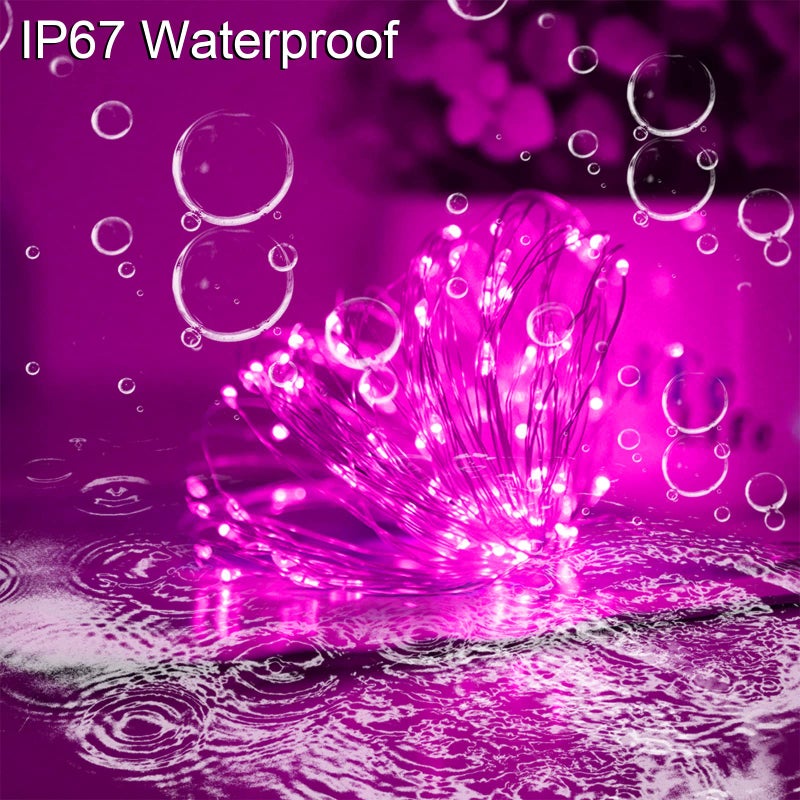 YAOZHOU Solar Christmas String Lights Pink Outdoor Waterproof 100 LEDï¼ˆ2 Packï¼‰ 8 Modes Copper String Lights Fairy Lights for Valentines Day Garden, Patio, Fence, Balcony, Outdoors(Pink 2pcs - Image 3
